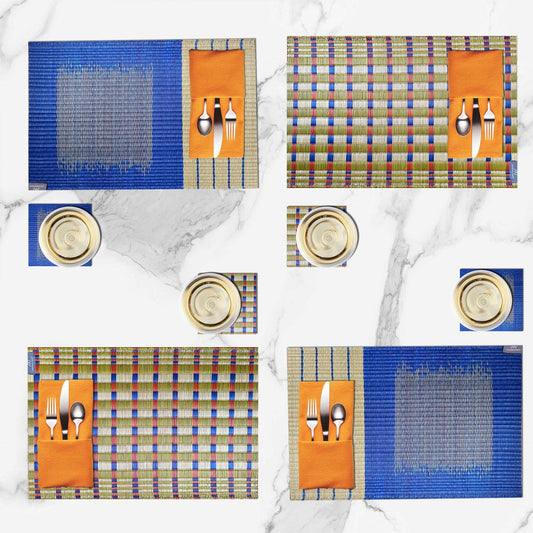 Wholesale set of 2/ 12 Handwoven navy Raffia sisal jute sedge rectangle placemat 11.8x17.7 inches table set handmade yellow navy