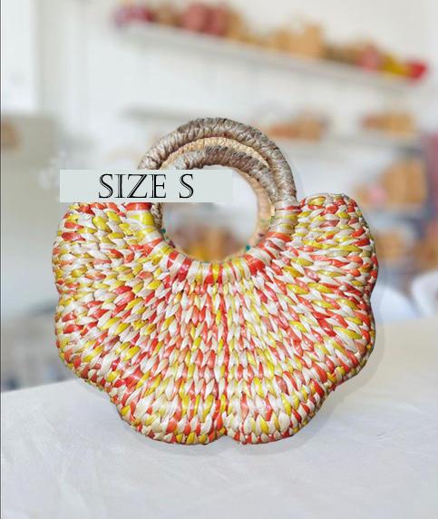 Set 1/ 3 PCS - Orange Handwoven Scallop Flower Handbag