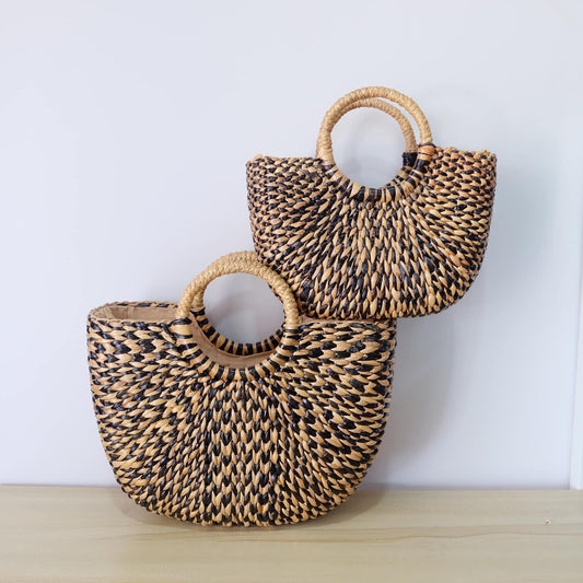 Set 1/ 3 PCS- Black Handwoven Beach Hemisphere Travel Handbag