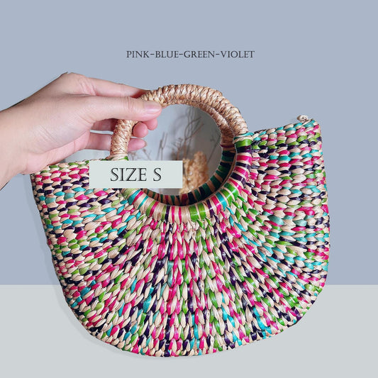 Set 1/ 3 PCS- Rainbow Boho Semi-Circle Tote Handbag - Market Bag Spring Shopper