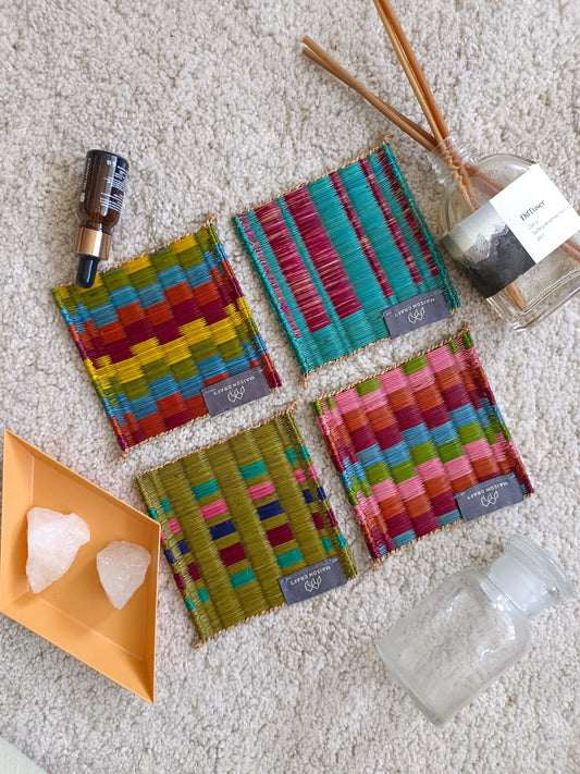 Set of 10/ 40 Rainbow Handwoven Coaster 4"x4"