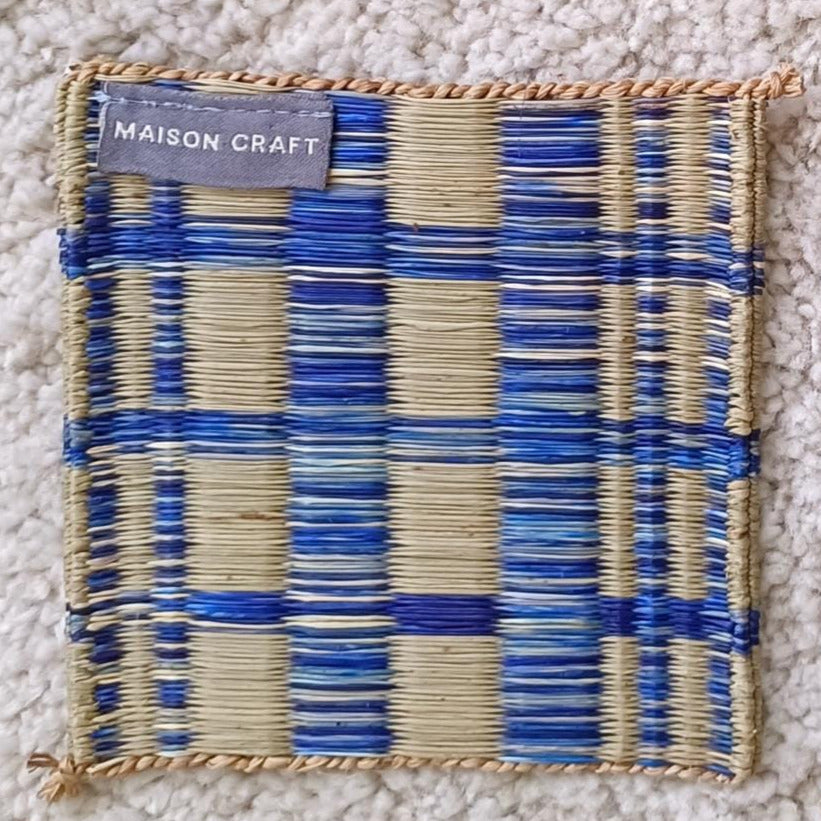 Coaster set of 10/ 40 Pcs Emerald navy Handwoven Stripe