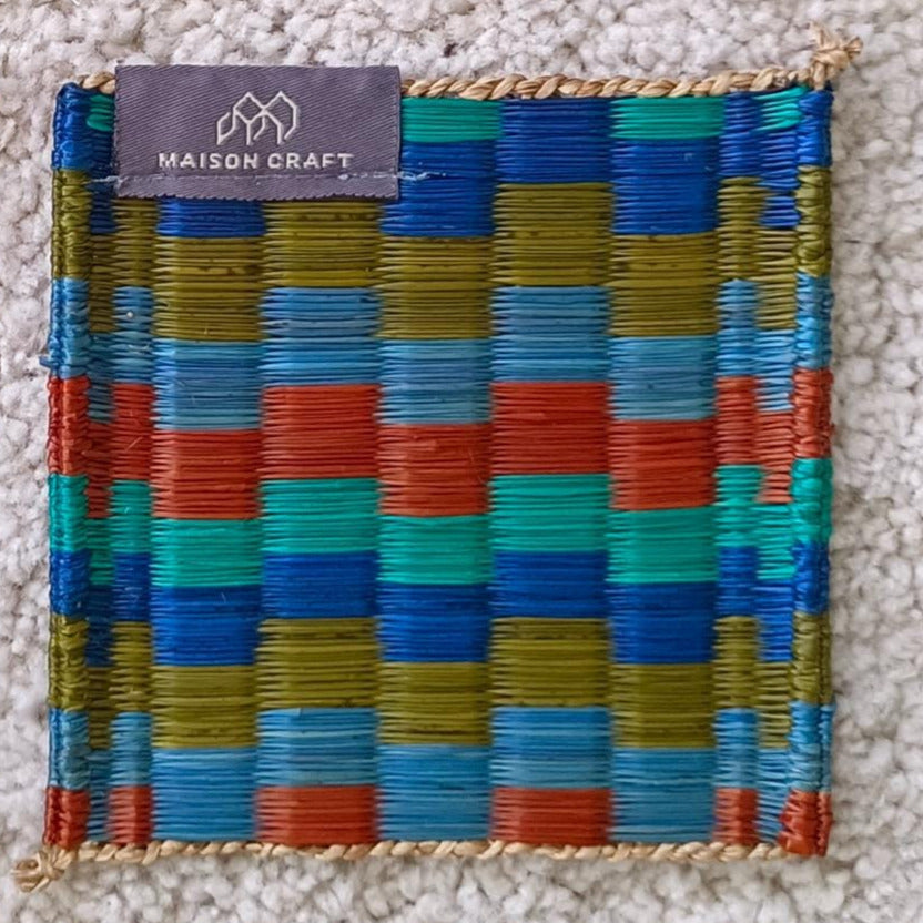 Coaster set of 10/ 40 Pcs Emerald navy Handwoven Stripe