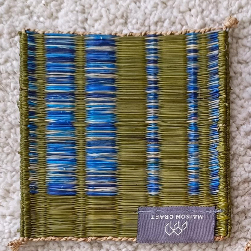 Coaster set of 10/ 40 Pcs Emerald navy Handwoven Stripe