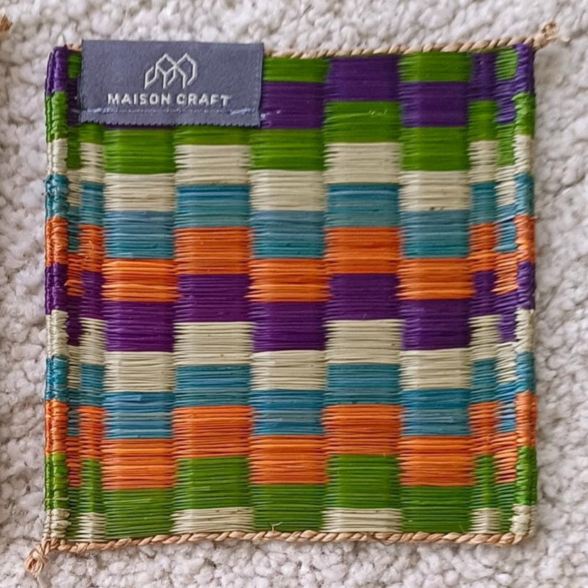 Coaster set of 10/ 40 Pcs Emerald navy Handwoven Stripe