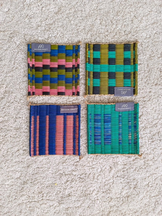 Set of 10/ 40 Pink turqouise Handwoven Coaster 4"x4"