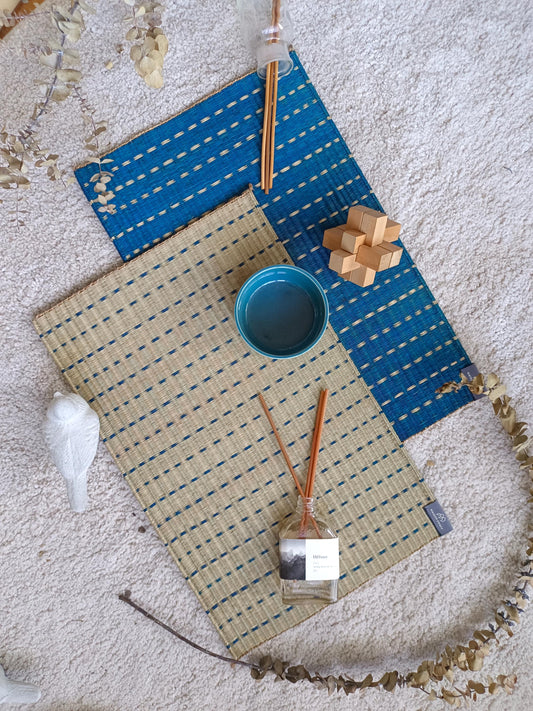 Wholesale set of 2/ 12 Rainy navy white Handwoven Eco-Friendly Woven Placemat - Midnight Stripe Rain 11.8x17.7 inches