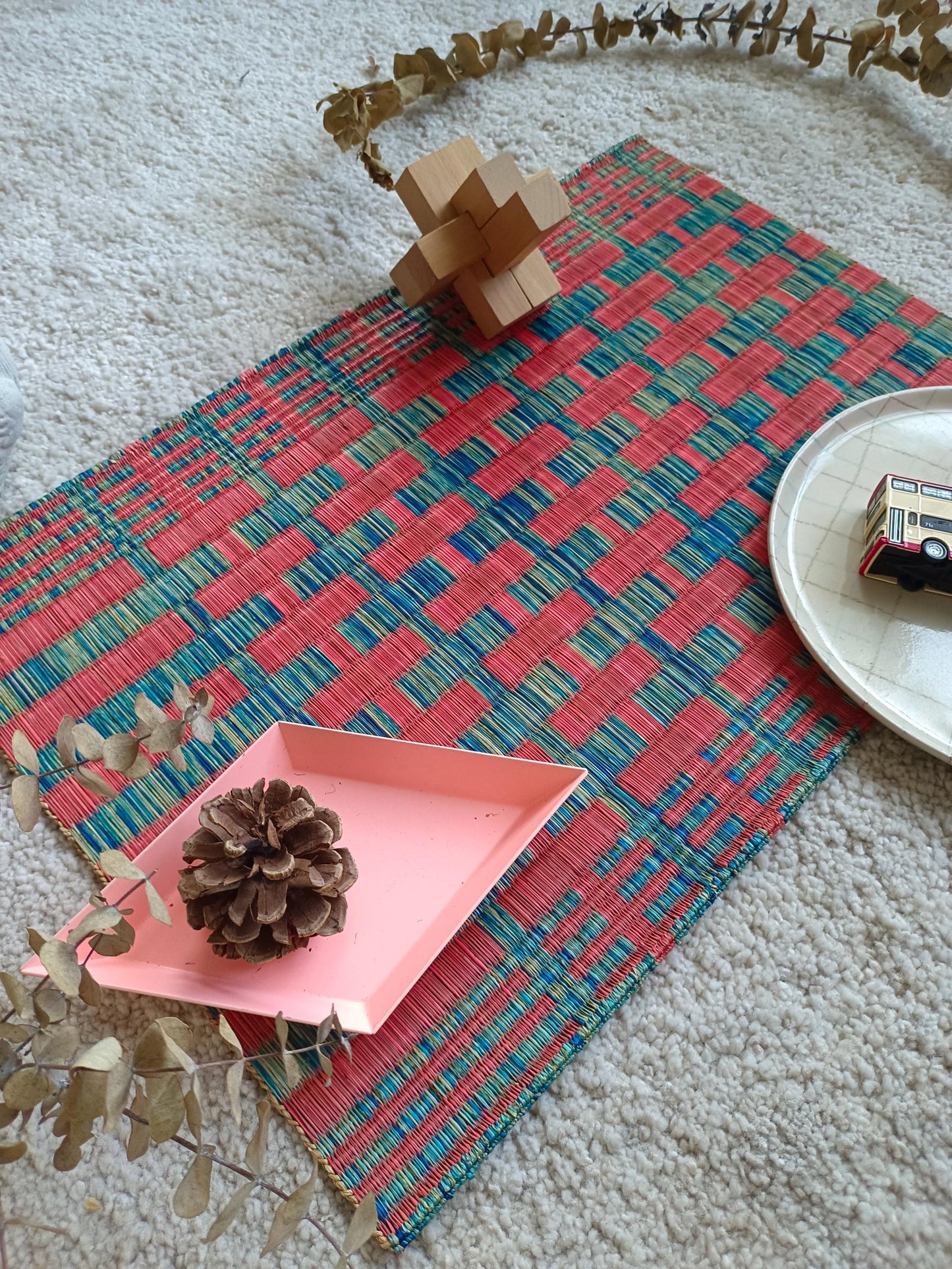 Set of 2/ 12 Torii Handwoven Eco-Friendly Woven Placemat - Pink blue