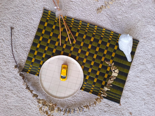 Wholesale set of 2/ 12 Checkered black yellow Handwoven Eco-Friendly Woven Placemat - Midnight Stripe Rain 11.8x17.7 inches