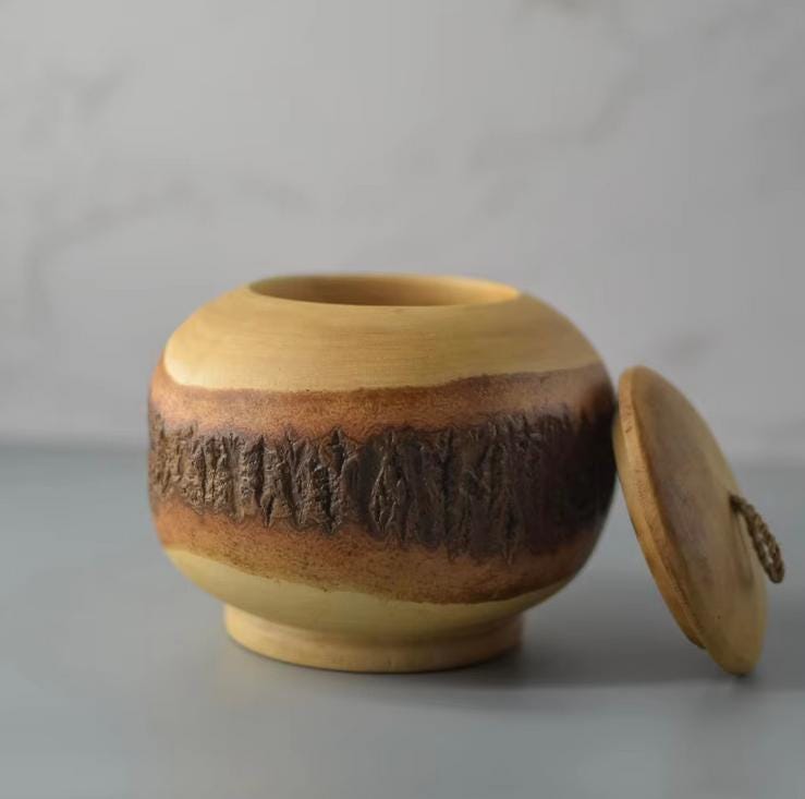 Set 1/ 3PCS Mango wood carved jewelry case - rustic style - Orange Shape