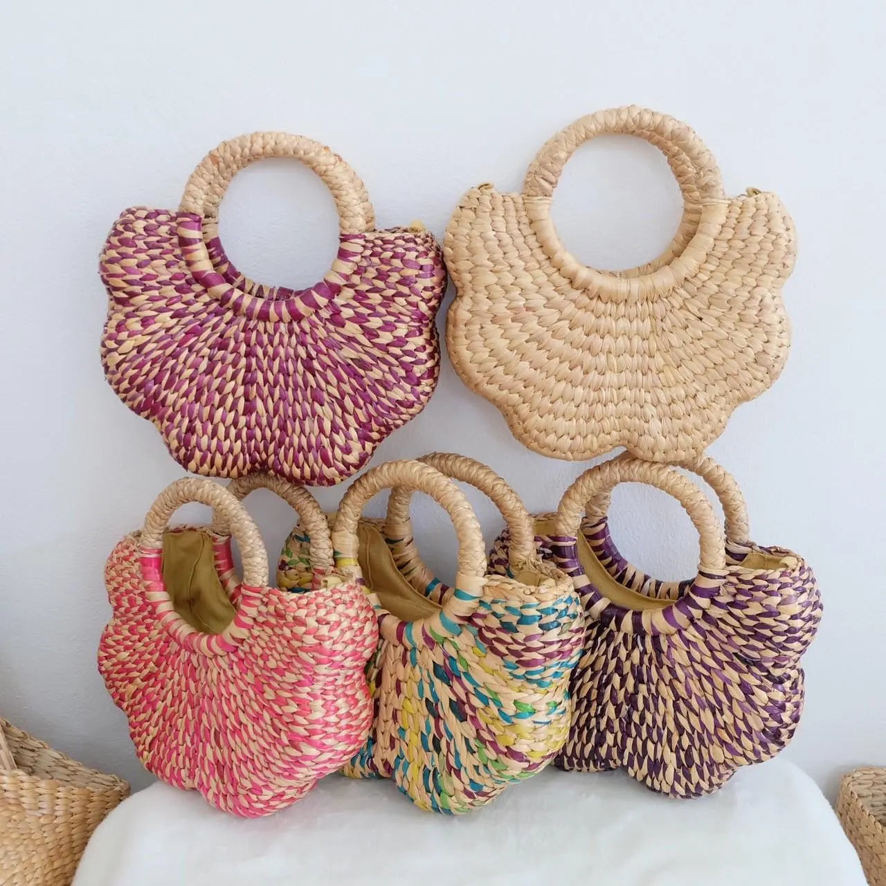 Set 1/ 3 PCS- Natural Handmade Boho Scallop Flower Handbag