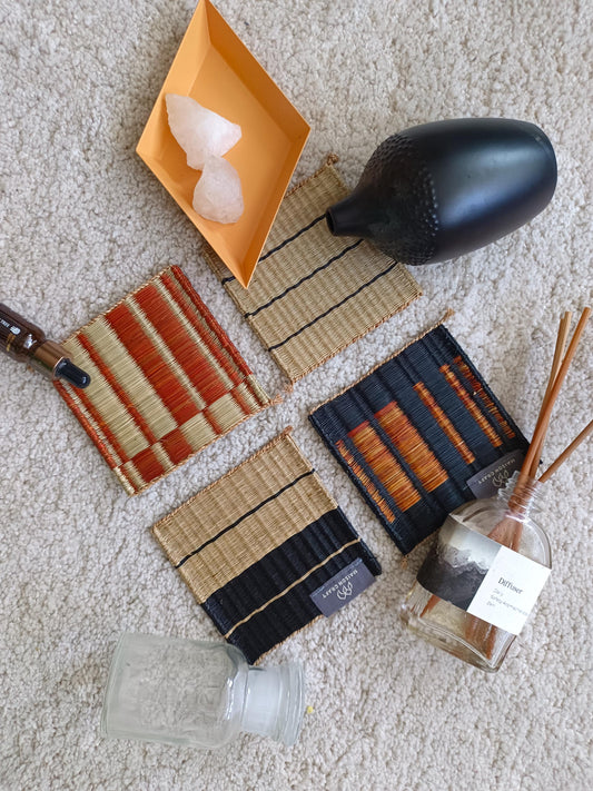 Set of 10/ 40 Orange black Handwoven Coaster 4"x4"