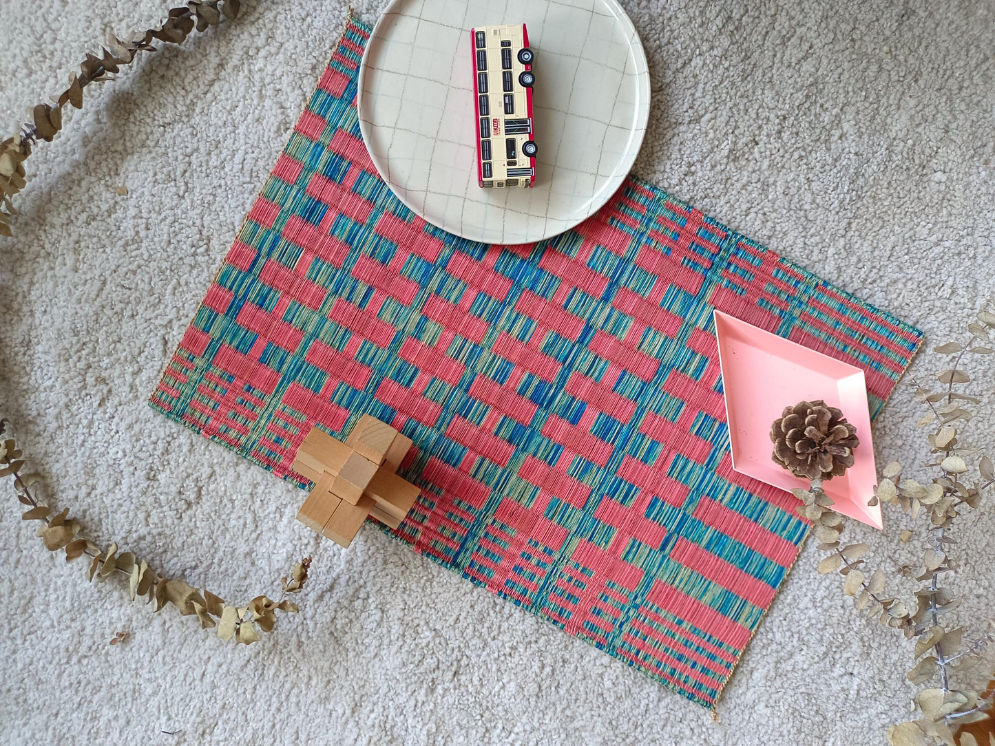 Set of 2/ 12 Torii Handwoven Eco-Friendly Woven Placemat - Pink blue