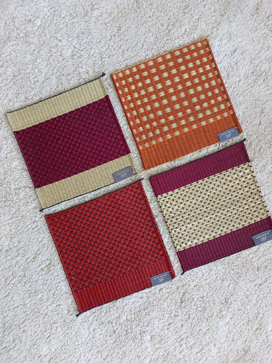 Set of 4/ 20 Pcs Star grid Handwoven Trivet 8"x8"- Orange red wine
