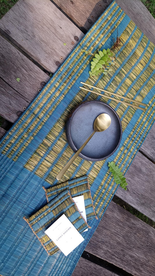 Set of 1/ 3PCS Blue green Handwoven Runner