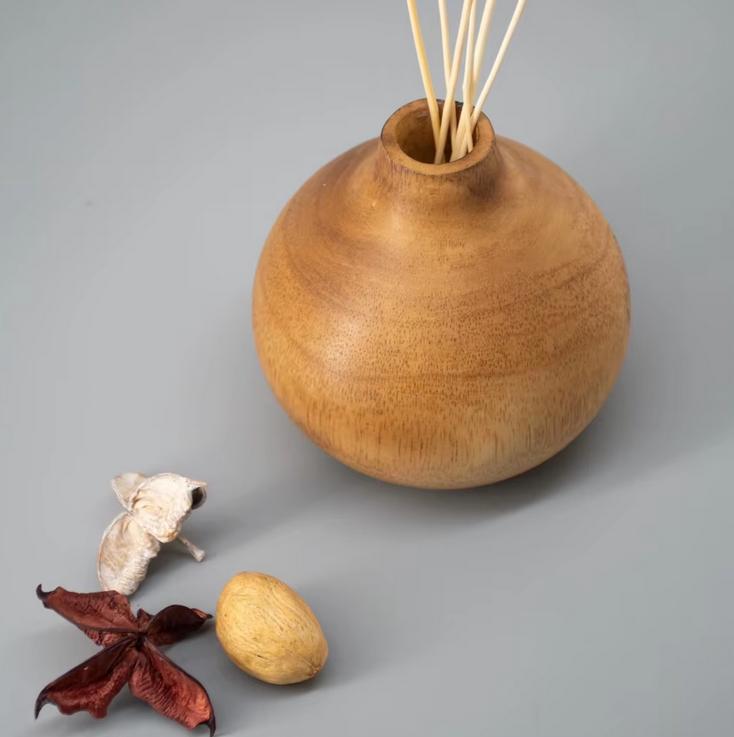 Set 1/ 3 PCS Natural Mango carved 4inch small vase- zen wabisabi living Pear shape