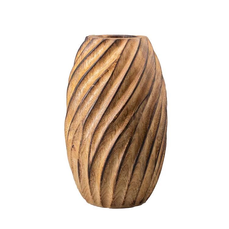 Set 1/ 3 PCS Natural Handmade Mango carved 12" tall vase- zen wabisabi living