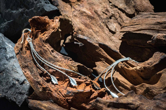 set 1/3 Botanical Silver Leaf Branch Forest Zen Earrings Dangle Thread Jewelry Branch Chandelier Wedding Long Line
